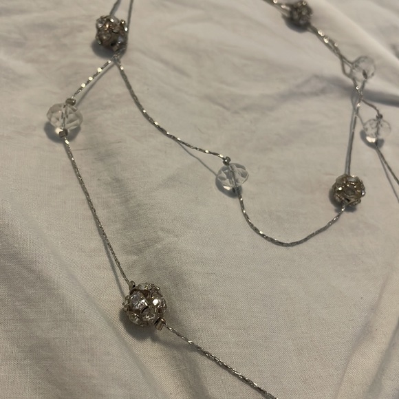 Dainty Silver Necklace with Rhinestones - Picture 2 of 4